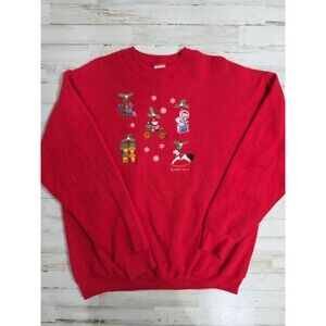 Vintage Fruit of the Loom Christmas Embroidery Decorative Sweatshirt Adult XL